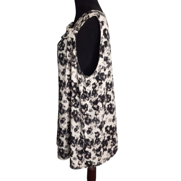 Halston Womens Black & White Floral Sleeveless Blouse XL - Picture 3 of 9